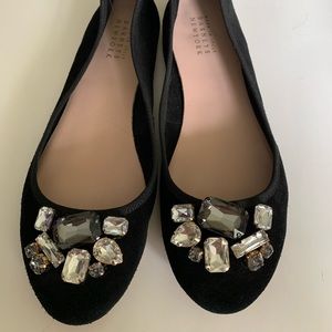 Barneys Leather Sole Women’s Black Flats 39 w/jewels